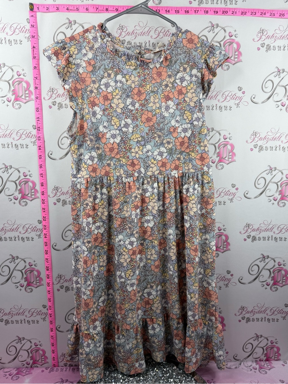 MONTEAU LA dress flowy Casual Floral Cap-Sleeve Dress in Peach & Gray